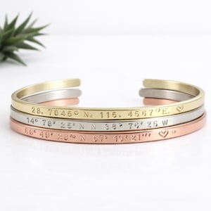 Personalized Coordinates Bracelet, GPS Location Jewelry, Engraved Custom Gift for Her, Anniversary Couples Long Distance Keepsake, St. Steel