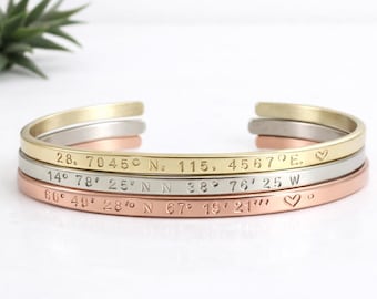 Pulsera personalizada con coordenadas, joyería con ubicación GPS, regalo personalizado grabado para ella, recuerdo de aniversario de larga distancia para parejas, acero inoxidable
