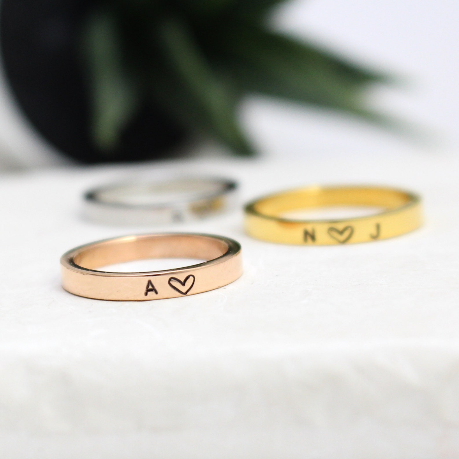 Stainless Steel Initial Ring With Heart: Personalized Couple's Jewelry ...