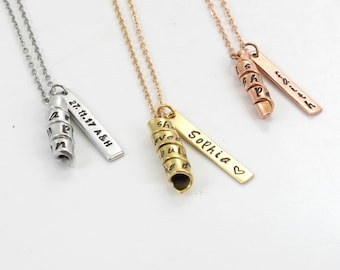 14K Gold Plated Charm Necklace - Personalized -  Custom Name/ Phrase/ Date  - Twist Pendant- bar necklace -Gold / Rose Gold / Silver Plated