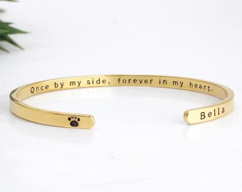 Personalized Pet Memorial Bracelet: Stainless Steel Cuff, Dog Loss Gift
