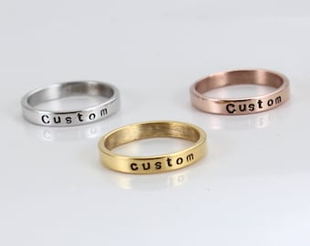 Edelstahl Ring, Personalisierte Gravur, Personalisiertes Band Gold/ Rose/ Silber, Ring für Männer, Frauen, Teenager Mädchen, Paar Ring