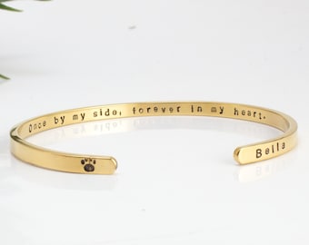 Dog Memorial Gifts Bracelet, Custom Name, Stainless Steel Cuff in Memory of Dog, Cat, Pet Remembrance Jewelry, Loss of Dog Sympathy Gifts