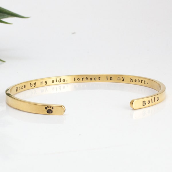 Dog Memorial Gifts Bracelet, Custom Name, Stainless Steel Cuff in Memory of Dog, Cat, Pet Remembrance Jewelry, Loss of Dog Sympathy Gifts