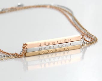 Personalized Hand Stamped Bar Necklace - Thin Bar Necklace - Dainty Gold Necklace - Bridesmaid Gift - Mothers Gift