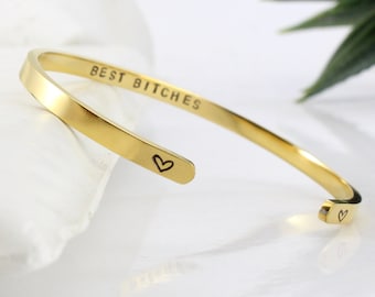 Meilleur bracelet de manchette de chienne pour elle, pour sœur, meilleurs amis Bijoux, Gravure personnalisée, Acier inoxydable, Manchette Bff, Bijoux gravés drôles