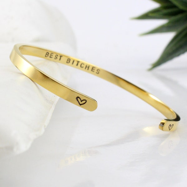 Best Bitches Cuff Bracelet for Her,for Sister, Best Friends Jewelry, Custom Engraving, Stainless Steel, Bff Cuff, Funny Engraved Jewelry