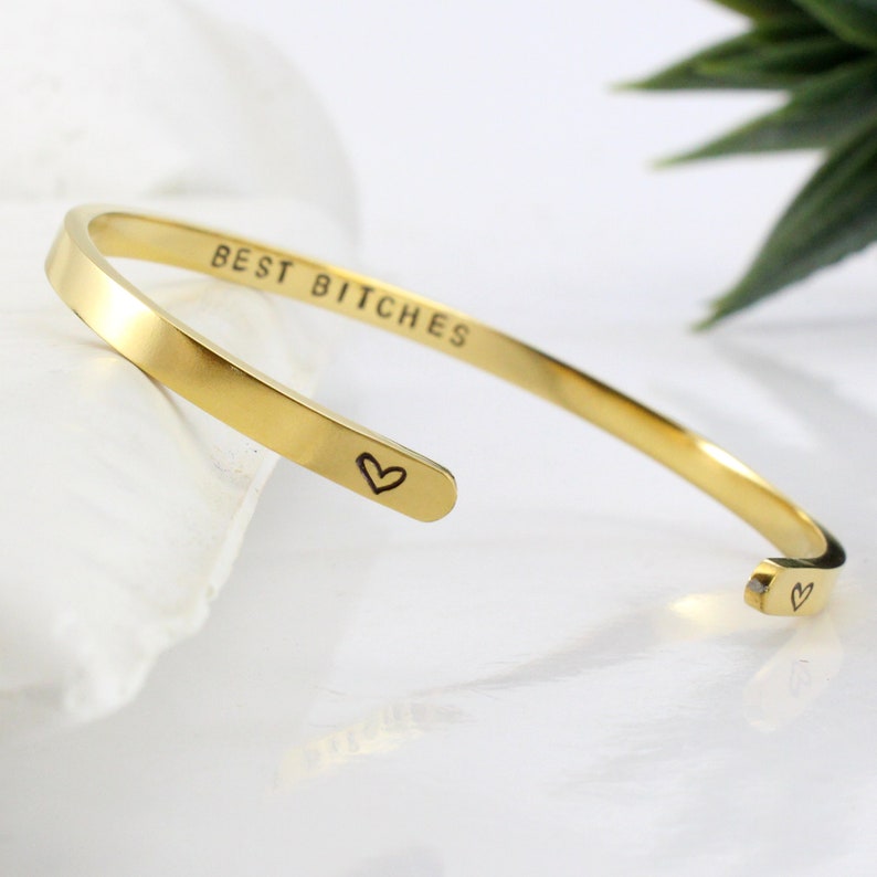 Best Bitches Cuff Bracelet for Her,for Sister, Best Friends Jewelry, Custom Engraving, Stainless Steel, Bff Cuff, Funny Engraved Jewelry image 1