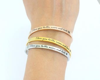 Je t’aime jusqu’à la lune et retour-bracelet en acier inoxydable-couples bracelet-cadeau de maman-cadeau d’anniversaire-or rose/or/plaqué argent