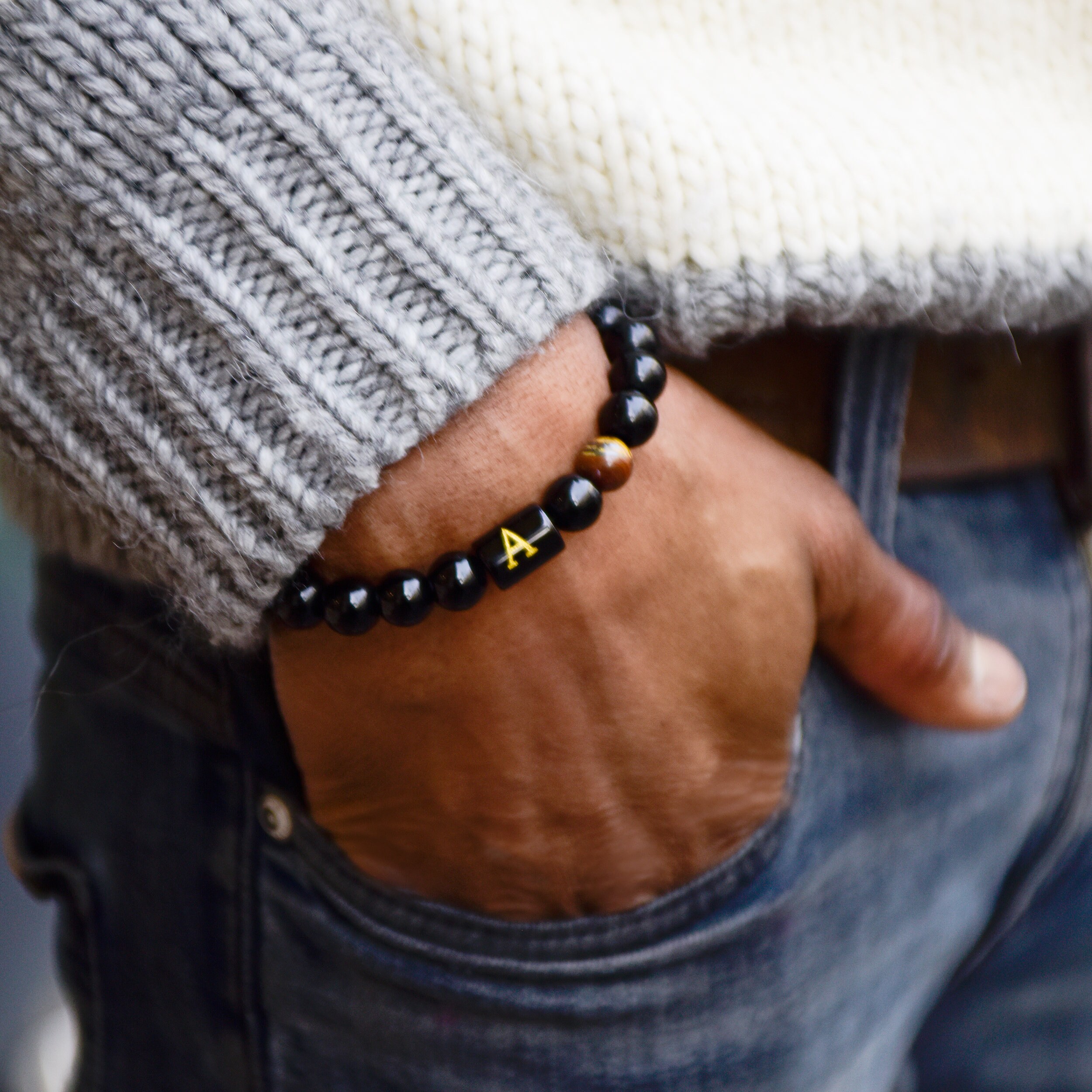 Initial Bracelet for Men Black Obsidian, Tiger Eye Stones Gift for Boyfriend, Son, Husband Mens Beaded Bracelets - Etsy Initial Bracelet for Men Black Obsidian, Tiger Eye Stones Gift for Boyfriend, Son, Husband Mens Beaded Bracelets - Etsy