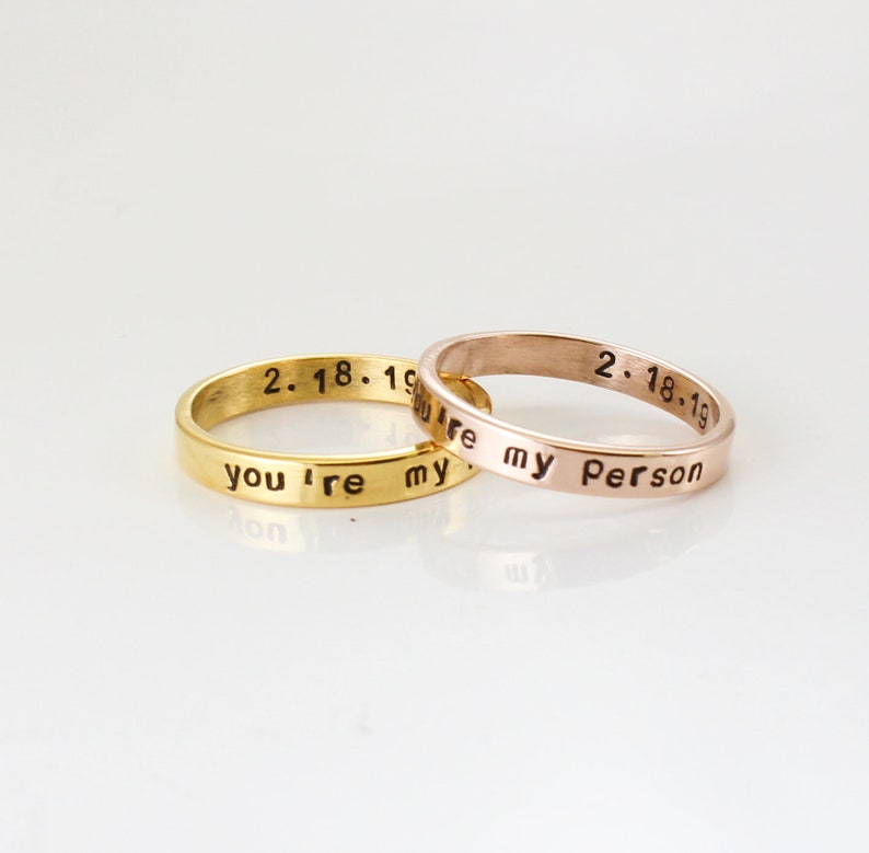 You Are My Person Rings Personalized Couples rings Custom Initials/ Date Rings 14K Gold/ Rose Gold/ Silver Plated Promise Rings image 2