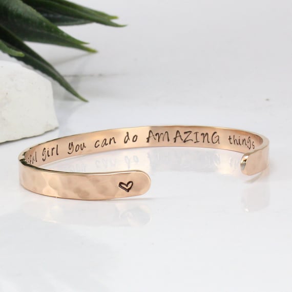 Stainless Steel Jewelry Inspirational Bracelets for Women Girls Personalized Gift Engraved Cuff Bangle for Mom Daughter Teen Girls Gift 