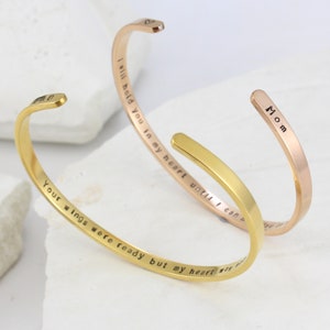 Your Wings Were Ready But My Heart Was Not, Memorial Cuff Bracelet, Personalized Bangle,  Loss of Mom Dad, Sympathy Remembrance Gifts