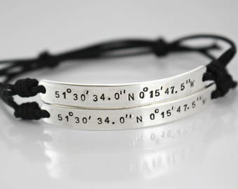 Sterling Silver Coordinates Bracelet- Latitude Longitude bracelet - Personalized Date/ Name Bracelet- Silver / Rose Gold/ Gold Plated