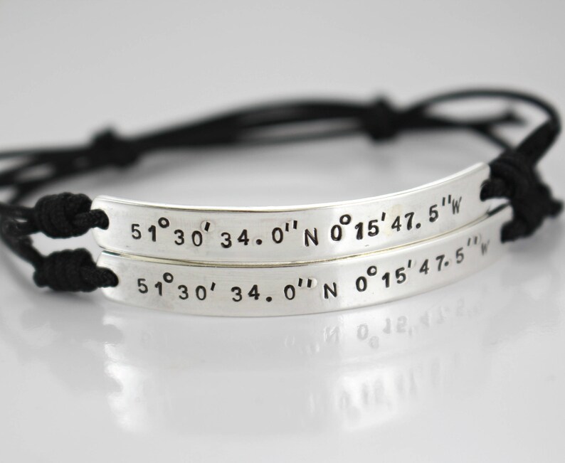 Sterling Silver Coordinates Bracelet Latitude Longitude bracelet Personalized Date/ Name Bracelet Silver / Rose Gold/ Gold Plated image 1