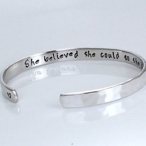 Silver Hammered Cuff Bracelet- She believed she could so she did- Graduation Gift -Gold /Rose Gold Plated - Personalized - Motivational Gift