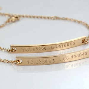 Personalized Latitude Longitude Bracelet: Gold Plated Coordinate Jewelry