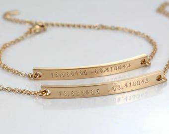 Personalized Latitude Longitude Bracelet: Gold Plated Coordinate Jewelry