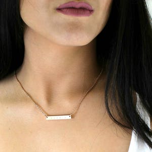 Custom Bar Necklace Roman Numeral Date Necklace Name Graduation Jewelry White Gold/ Gold/ Rose Gold Personalized Gift image 4