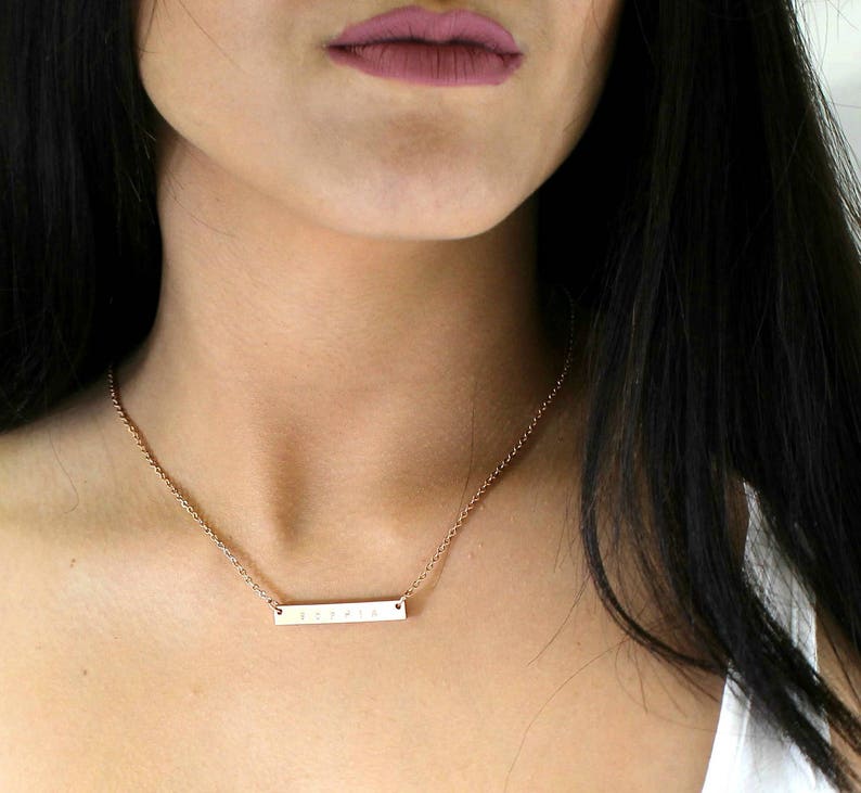 Custom Bar Necklace Roman Numeral Date Necklace Name Graduation Jewelry White Gold/ Gold/ Rose Gold Personalized Gift image 4