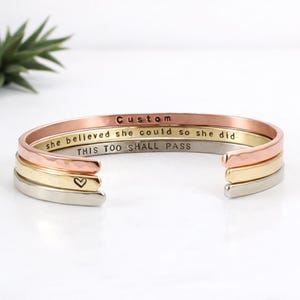 Personalized Thin Cuff Bracelet - Hammered and Engraved, Silver Rose Gold Cuff Bracelet, Secret Message Bangle, Custom Cuff For Women, Girls