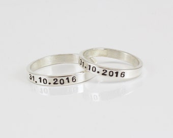 Couple Rings -Sterling Silver 925 Rings - Set of 2 Rings - Date/ Name/ Coordinated/ Roman Numeral Rings - Custom Engraving - Made by Hand