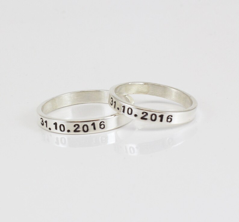 Couple Rings Sterling Silver 925 Rings Set of 2 Rings Date/ Name/ Coordinated/ Roman Numeral Rings Custom Engraving Made by Hand image 1
