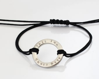 Personalized Charm Bracelet: Engraved Stainless Steel, This Too Shall Pass