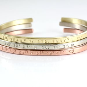 Coordinates Cuff Bracelet - GPS -longitude latitude - Location -18K Gold/Silver/ Rose Gold Plated - Sterling Silver - Your Text