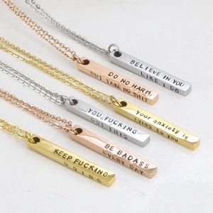 Bar Necklace - Stainless Steel - Birthday Gift- Encouragement Gifts - Motivational Funny Jewelry - Gold/ Rose Gold/ Silver - Not Fade