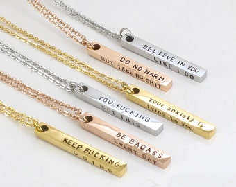 Bar Necklace - Stainless Steel - Birthday Gift- Encouragement Gifts - Motivational Funny Jewelry - Gold/ Rose Gold/ Silver - Not Fade