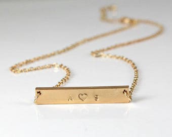 Couples Necklace - Personalized - Dainty Gold Necklace -Engraved Letters- Rose Gold /Silver /Gold Bar Necklace - Gift for her - Relationship