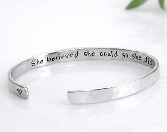 Personalized Hammered Cuff Bracelet: Engraved Stainless Steel Motivational Jewelry