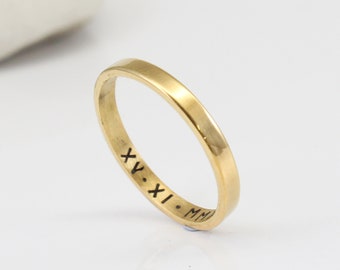 Stainless Steel Gold Ring, Rose Gold, Silver,  Custom Engraving, Roman Numeral,  Ring for Teen Girls, Women, Men's Ring