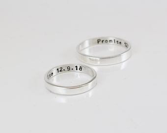 Anillos de la promesa plata de ley 925 -anillos de compromiso- conjunto de 2 anillos - grabado personalizado - bandas de promesa - bandas de boda