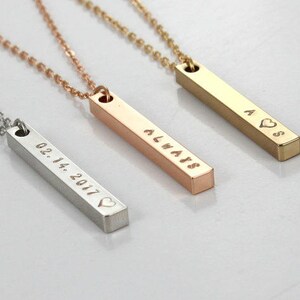 Personalized Bar Necklace: Gold Plated Couples Initials, Date
