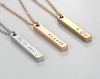 Couples Necklace Gold Plated - White Gold/ Gold Rose bar necklace  Gift for Her - Love Necklace - Date - Initials - Wedding Date