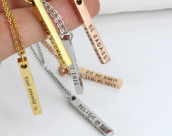 Stainless Steel Bar Necklace, Personalized, Keep Fucking Going, You Got this, Be Badass every day, Best Bitches, Do No Harm But Take No Shit