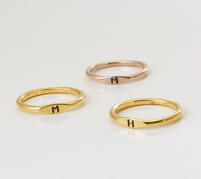 Personalized Stacking 18K Gold Plated Ring Initial Ring Main material Stainless Steel Stackable Ring image 1