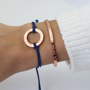 Coordinated Cord Bracelet - GPS Custom - Personalized Bracelet- Circle/ Coin Bracelet - Latitude Longitude - Location - Memorial Bracelet