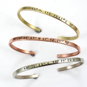Coordinate Bracelet - Latitude Longitude - Coordinates Cuff - Couples Gift Bracelets Jewelry - Location Family Bangle