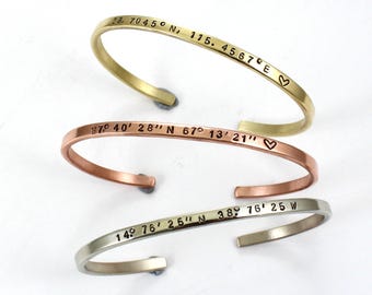 Coordinate Bracelet - Latitude Longitude - Coordinates Cuff - Couples Gift Bracelets Jewelry - Location Family Bangle