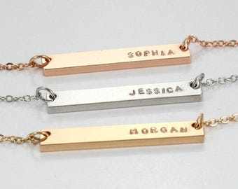 Personalized Engraved Bar Necklace - Dainty Name Pendant - Initials Dainty Necklace - Bridesmaid Gift Ideas