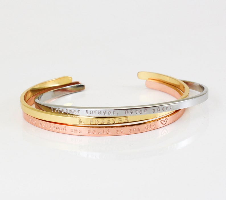 Personalized Cuff Bracelet For Women, Girls Custom Bracelets Silver /Rose Gold /Gold Bangle For Women Stainless Steel image 2