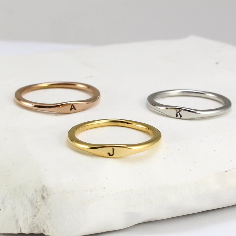 Personalized Stacking 18K Gold Plated Ring Initial Ring Main material Stainless Steel Stackable Ring image 2