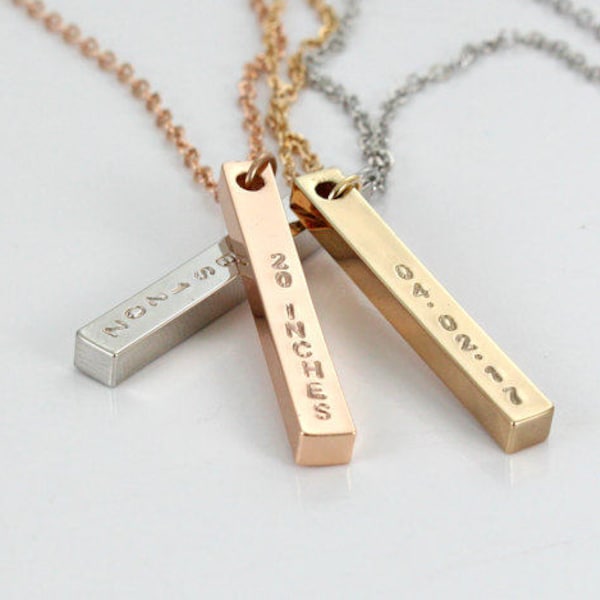 Personalized 18K Gold Plated Bar Necklace: Custom Engraved Nameplate