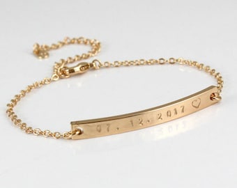 Personalized bracelet - bar bracelet - name plate - date - wedding date -roman numeral -couples date - anniversary - rose gold/ silver/ gold