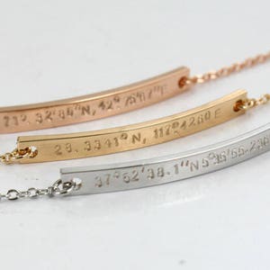 Custom Coordinates Bracelet: Engraved Latitude Longitude, Gold/Silver/Rose Gold