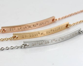 Custom Coordinates Bracelet: Engraved Latitude Longitude, Gold/Silver/Rose Gold