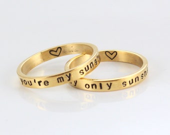 You are my Sunshine My Only Sunshine Rings, Matching Couple Rings, Stainless Steel, Gold/Rose Gold, Custom, Engagement, Promise Rings
